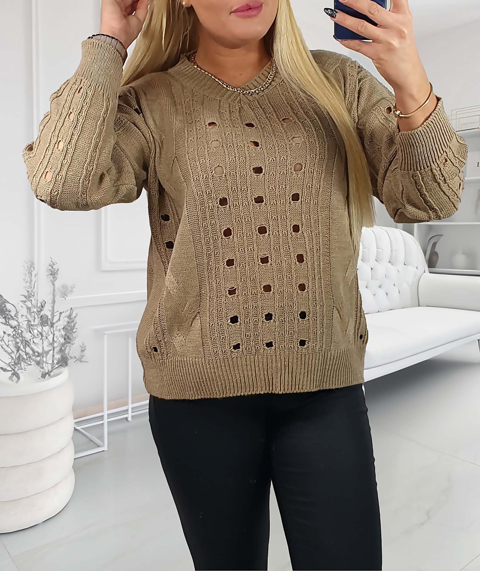 Oversize Sweter damski Szpic Ażur kod 3132